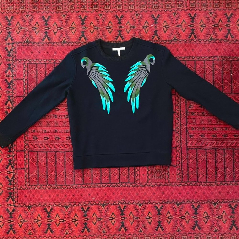 Maje Turquoise Embroidered Bird Jumper